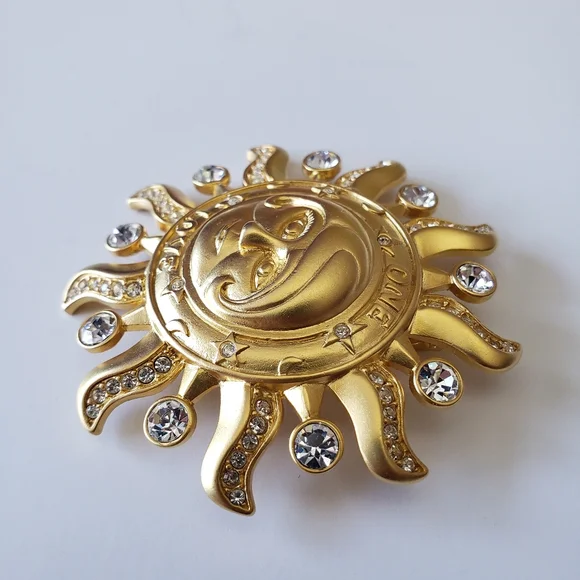 KIRK'S FOLLY "One Love" convertible brooch/ pendant goldtone sun face - Picture 3 of 8